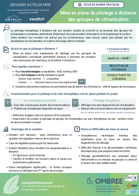 Fiche de bonnes pratiques Devenir acteur MDE – Mise en place du pilotage à distance des groupes de climatisation