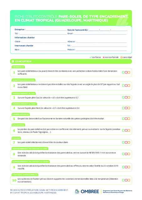 FICHE D’AUTOCONTRÔLE PARE-SOLEIL DE TYPE ENCADREMENT – GUADELOUPE, MARTINIQUE