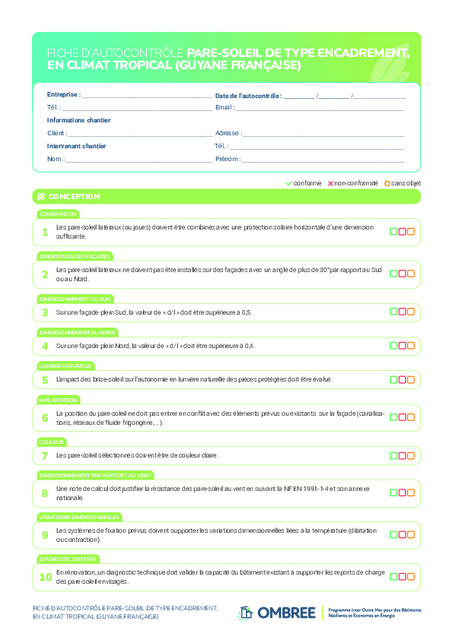 FICHE D’AUTOCONTRÔLE PARE-SOLEIL DE TYPE ENCADREMENT – GUYANE
