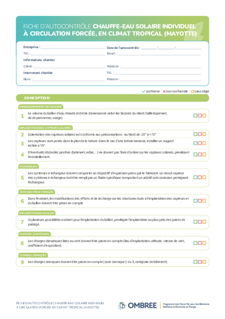 FICHE D’AUTOCONTRÔLE CHAUFFE-EAU SOLAIRE INDIVIDUEL À CIRCULATION FORCÉE – MAYOTTE