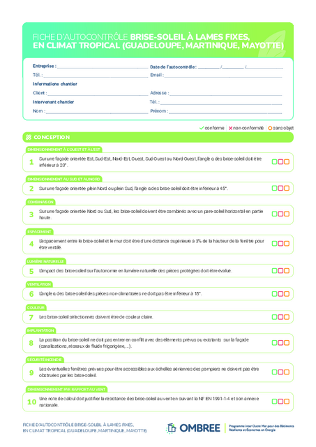 FICHE D’AUTOCONTRÔLE BRISE-SOLEIL À LAMES FIXES – ANTILLES, MAYOTTE