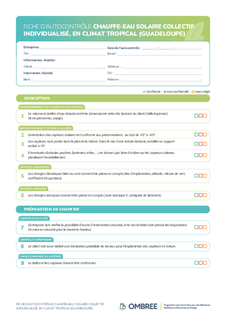 FICHE D’AUTOCONTRÔLE CHAUFFE-EAU SOLAIRE COLLECTIF INDIVIDUALISÉ – GUADELOUPE