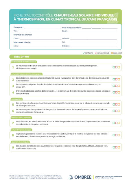 FICHE D’AUTOCONTRÔLE CHAUFFE-EAU SOLAIRE INDIVIDUEL À THERMOSIPHON – GUYANE