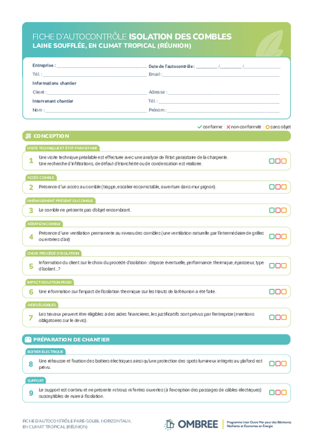 FICHE D’AUTOCONTRÔLE ISOLATION DES COMBLES LAINE SOUFFLÉE – La Réunion