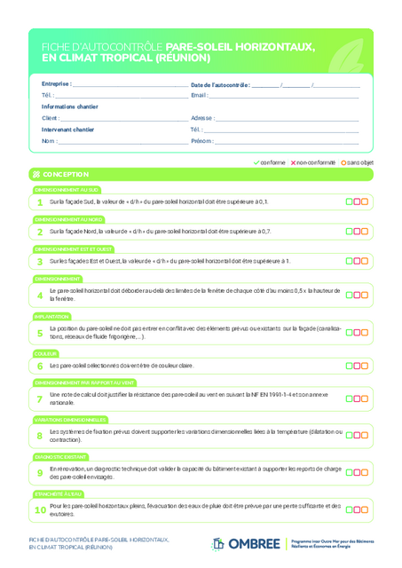 FICHE D’AUTOCONTRÔLE PARE-SOLEIL HORIZONTAUX – RÉUNION