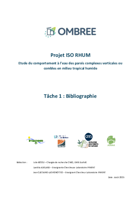 ISORHUM Comportement à l’eau des parois complexes verticales ou combles en milieu tropical humide – Bibliographie