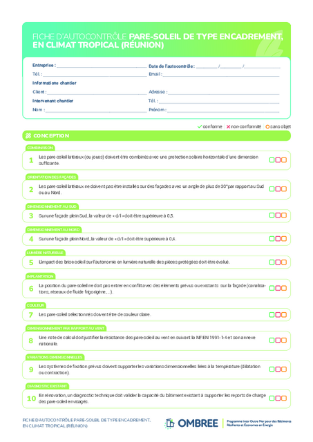 FICHE D’AUTOCONTRÔLE PARE-SOLEIL DE TYPE ENCADREMENT – RÉUNION