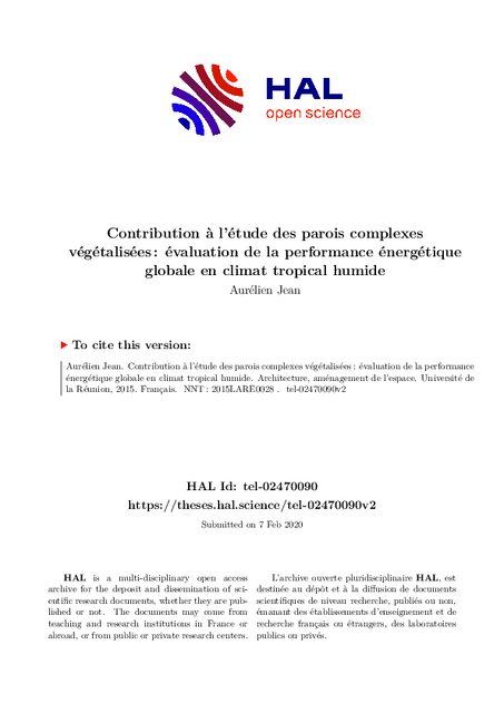 Contribution à l’étude des parois complexes végétalisées : évaluation de la performance énergétique globale en climat tropical humide