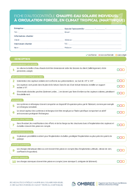 FICHE D’AUTOCONTRÔLE CHAUFFE-EAU SOLAIRE INDIVIDUEL À CIRCULATION FORCÉE – MARTINIQUE