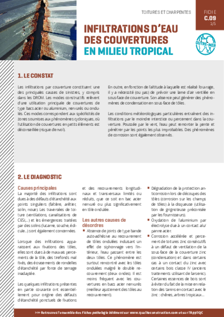 Infiltration d’eau des couvertures en milieu tropical