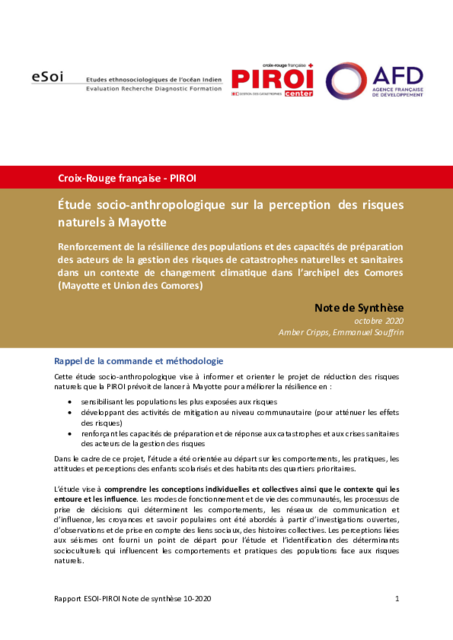 Étude socio-anthropologique sur la perception des risques naturels à Mayotte