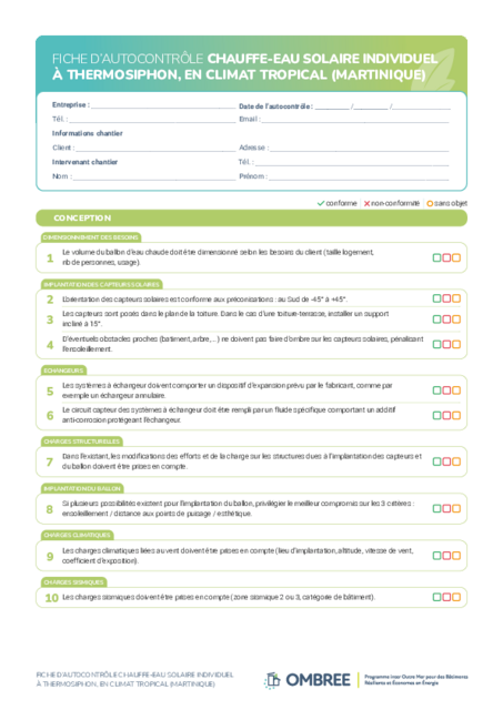 FICHE D’AUTOCONTRÔLE CHAUFFE-EAU SOLAIRE INDIVIDUEL À THERMOSIPHON – MARTINIQUE