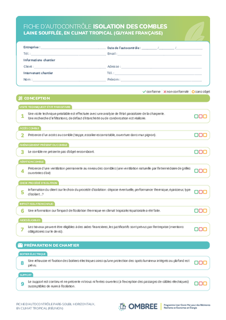 FICHE D’AUTOCONTRÔLE ISOLATION DES COMBLES LAINE SOUFFLÉE – Guyane