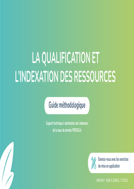 Guide méthodologique de la qualification et de l’indexation des ressources dans PERGOLA