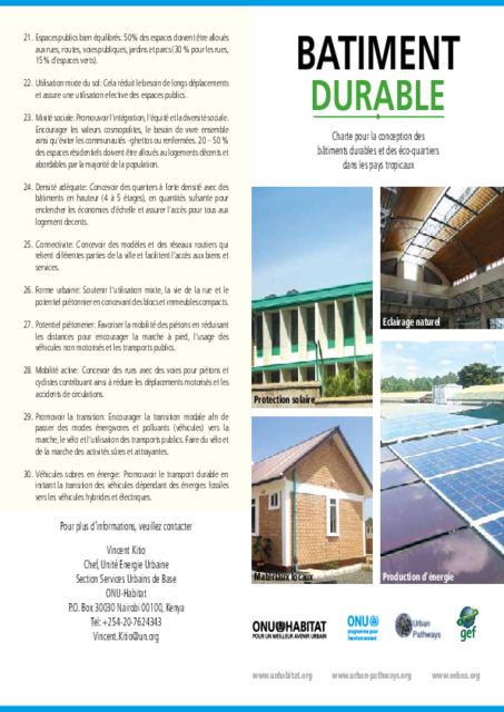 Charte pour la conception des bâtiments durables et des éco-quartiers dans les pays tropicaux