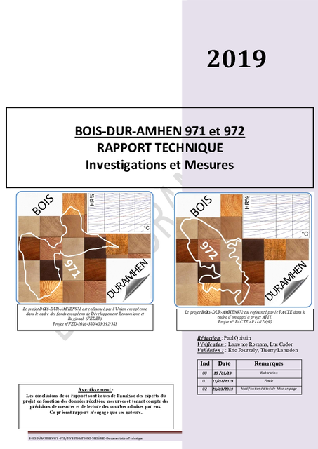 BOIS-DUR-AMHEN 971 et 972 RAPPORT TECHNIQUE Investigations et Mesures