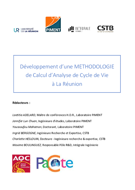 Développement d’une METHODOLOGIE de Calcul d’Analyse de Cycle de Vie à La Réunion