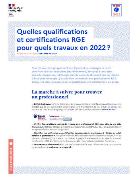 Quelles qualifications et certifications RGE pour quels travaux en 2022 ?