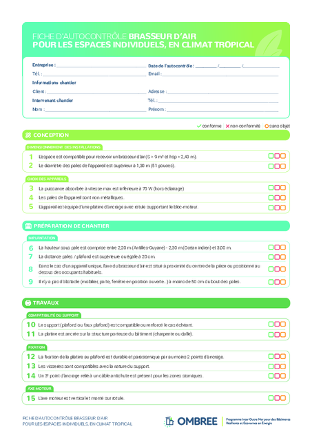 FICHE AUTOCONTRÔLE BRASSEUR D’AIR ESPACES INDIVIDUELS ANTILLES