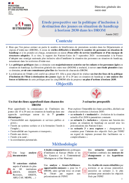 Etude prospective sur la politique d’inclusion à destination des jeunes en situation de handicap à horizon 2030 dans les DROM