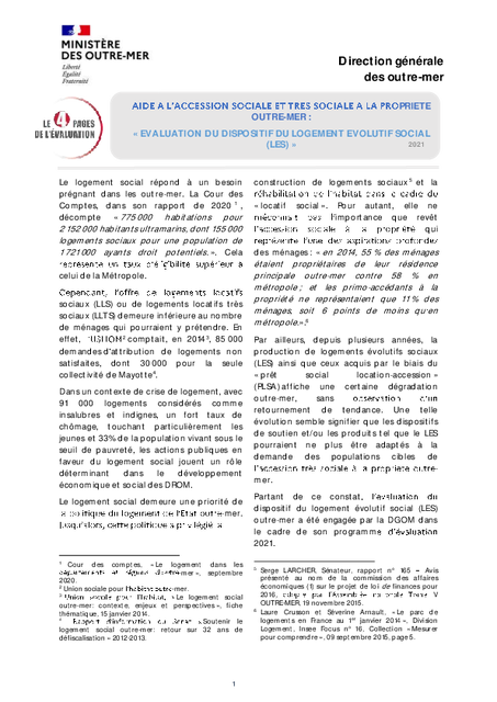 EVALUATION DU DISPOSITIF DU LOGEMENT EVOLUTIF SOCIAL (LES)