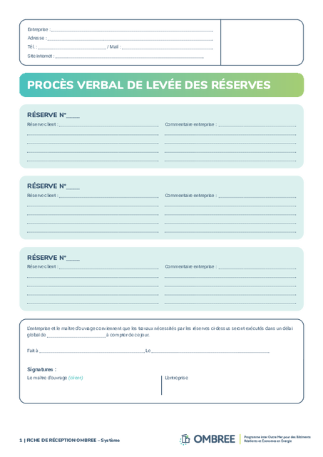 PROCÈS VERBAL DE LEVÉE DES RÉSERVES