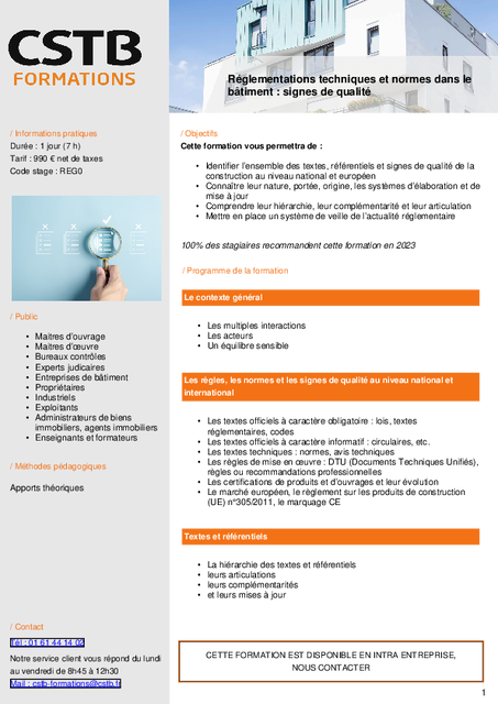FORMATION Réglementations techniques et normes dans le bâtiment : signes de qualité (REG0)