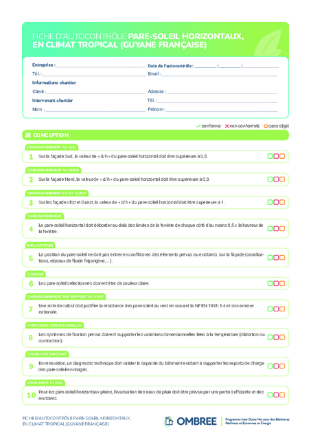 FICHE D’AUTOCONTRÔLE PARE-SOLEIL HORIZONTAUX – GUYANE